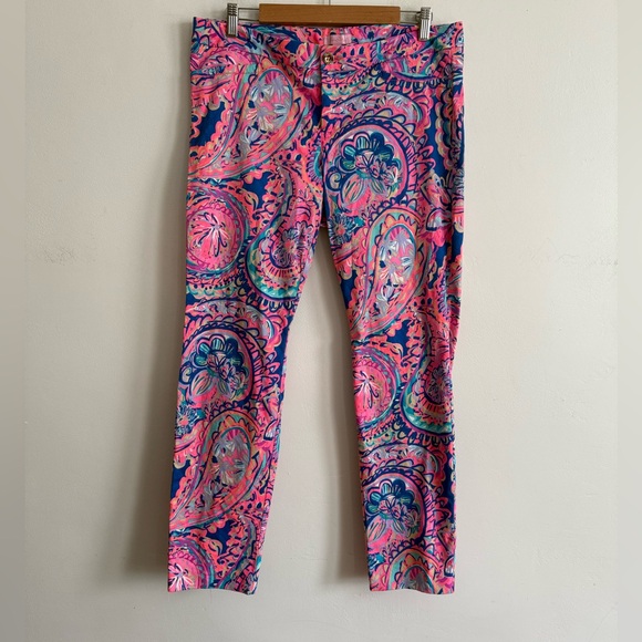 Lilly Pulitzer Pants - Lilly Pulitzer Paisley Print Stretch Pants Pink Navy – Size 12